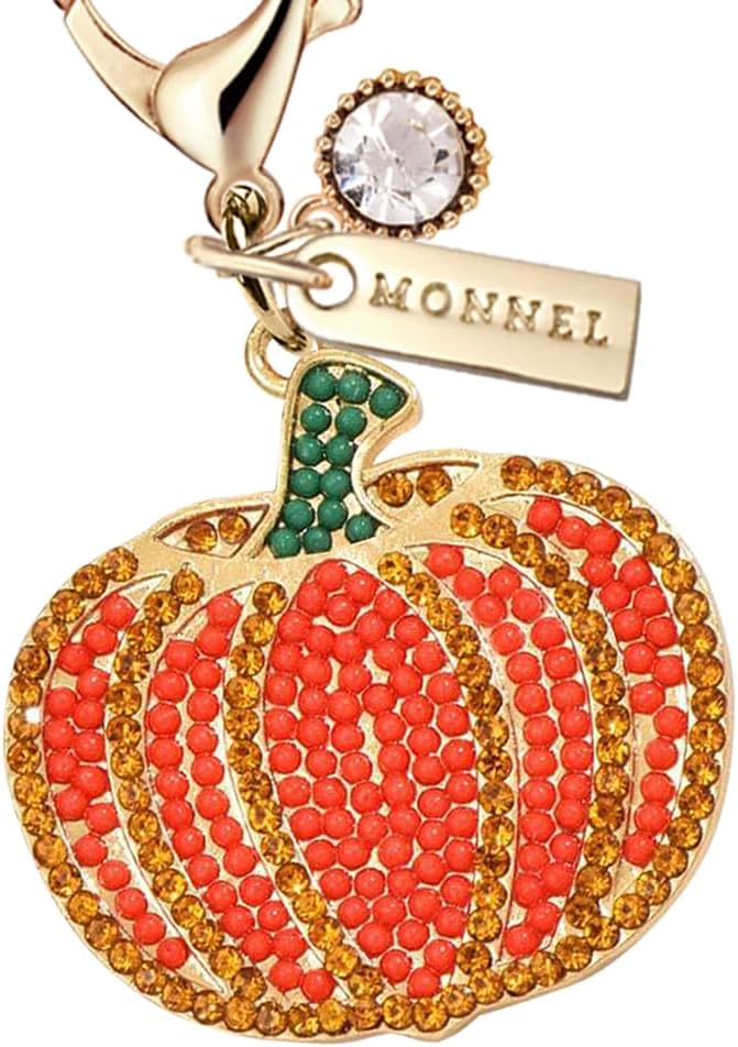 Monnel MC379 Crystal Pumpkin with Lobster Clasp Charm for Women with Velvet Bag (Orange,1 Piece) - Image 1